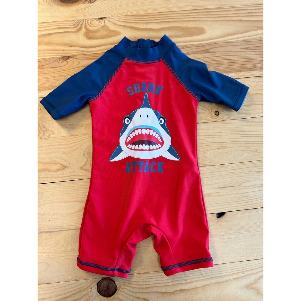 Bonverano Baby Boys Shark Attack Swimsuit Red Blue 6-9 Months Rash Guard